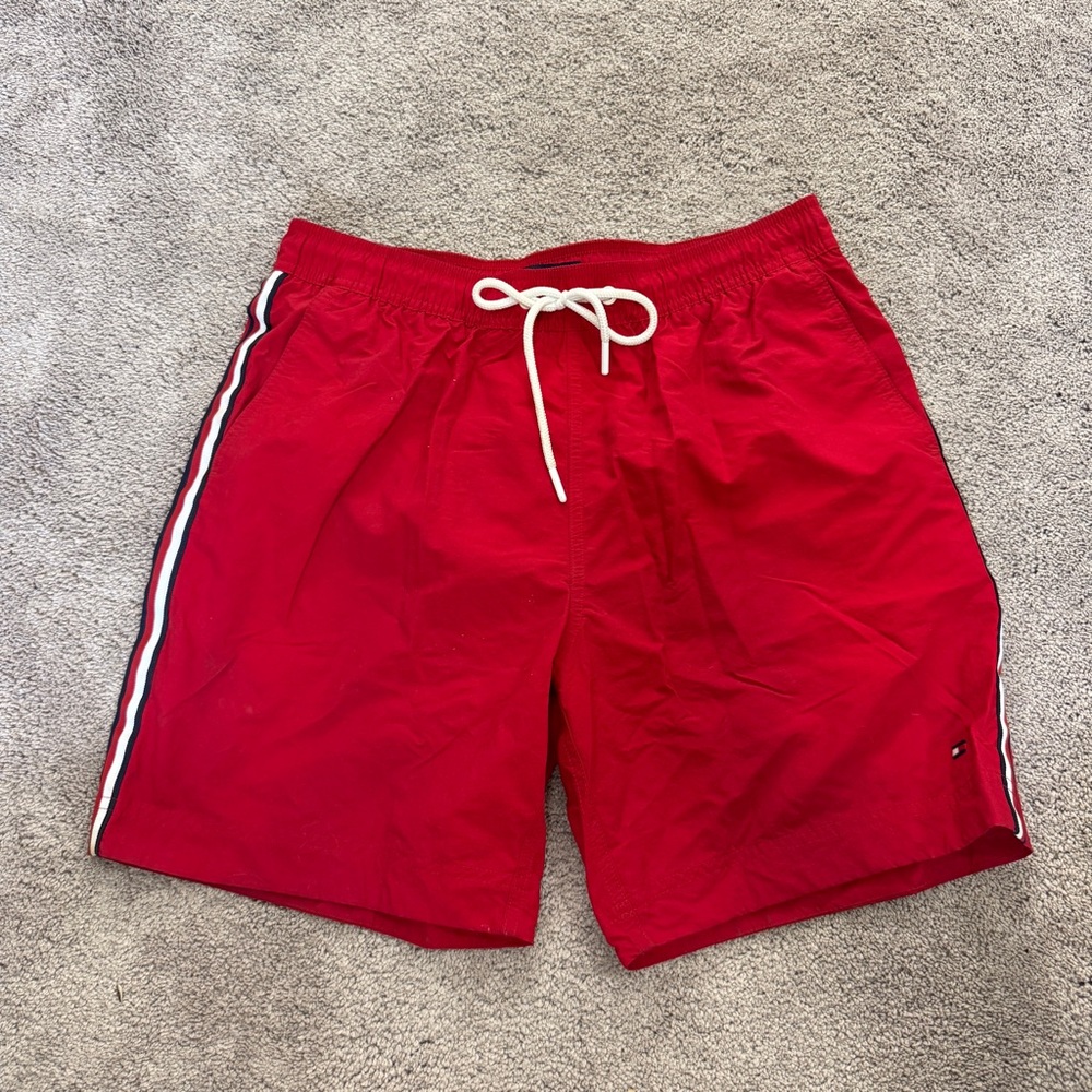 Tommy Hilfiger Red Swim Shorts with Side Stripe